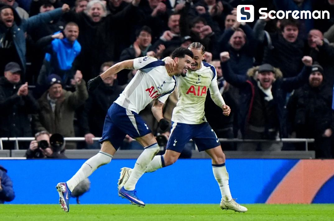 '솔란케 멀티골' 토트넘, 맨시티와 2-2 무승부...여전히 리그14위